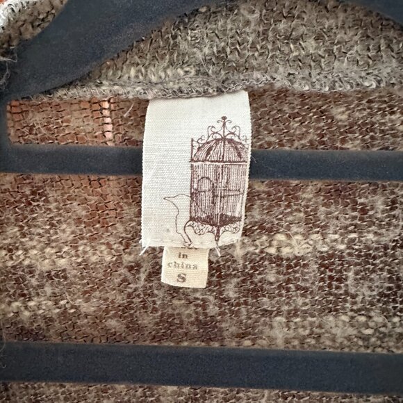 Women's Striped Open Front Waterfall Sweater - Small, Grey and White - Picture 4 of 6